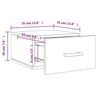 vidaXL Wand-Nachttisch Grau Sonoma 35x35x20 cm