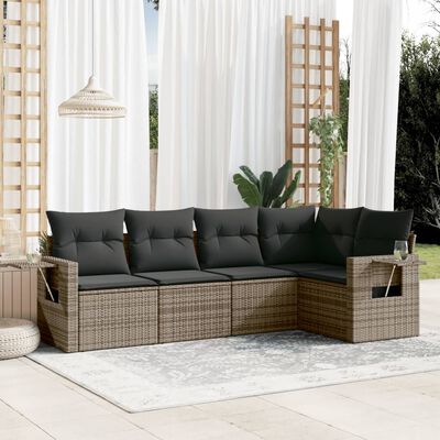 vidaXL 5-tlg. Garten-Sofagarnitur mit Kissen Grau Poly Rattan