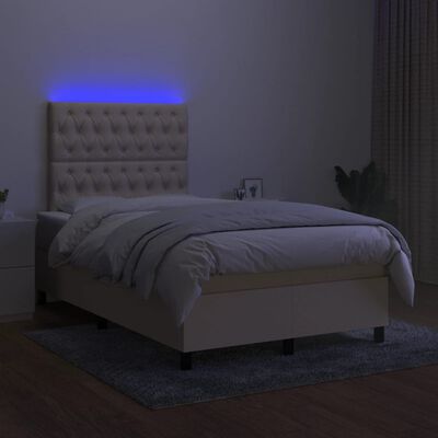 vidaXL Boxspringbett mit Matratze & LED Creme 120x190 cm Stoff