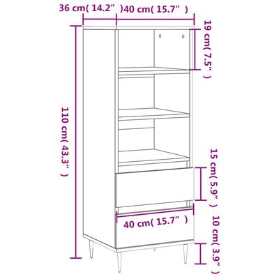 vidaXL Highboard Hochglanz-Weiß 40x36x110 cm Holzwerkstoff