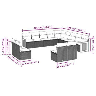 vidaXL 13-tlg. Garten-Sofagarnitur mit Kissen Grau Poly Rattan