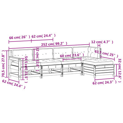 vidaXL 5-tlg. Garten-Lounge-Set mit Kissen Weiß Massivholz Kiefer