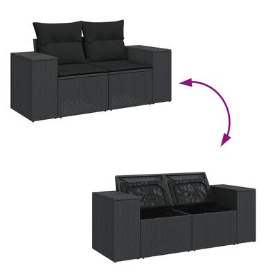 vidaXL 7-tlg. Garten-Sofagarnitur mit Kissen Schwarz Poly Rattan