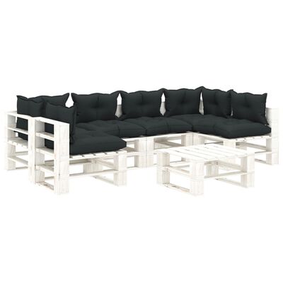 vidaXL 7-tlg. Garten-Lounge-Set Paletten mit Kissen in Anthrazit Holz