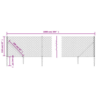 vidaXL Maschendrahtzaun mit Bodenhülsen Anthrazit 1,1x10 m