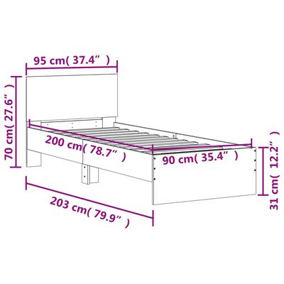 vidaXL Bettgestell mit Kopfteil Weiß 90x200 cm Holzwerkstoff