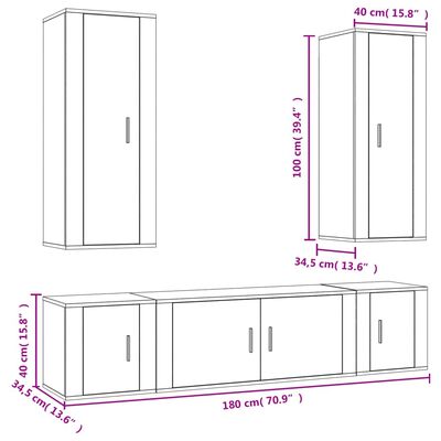 vidaXL 5-tlg. TV-Schrank-Set Braun Eichen-Optik Holzwerkstoff