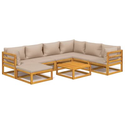 vidaXL 8-tlg. Garten-Lounge-Set mit Taupe Kissen Massivholz