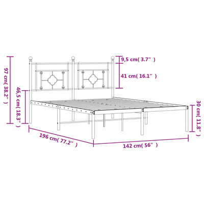 vidaXL Bettgestell mit Kopfteil Metall Schwarz 135x190 cm