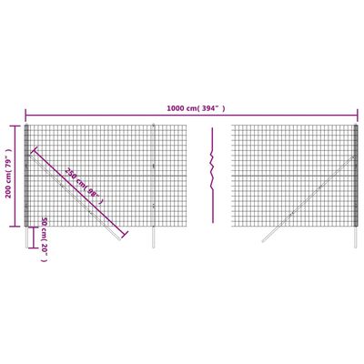 vidaXL Maschendrahtzaun Grün 2x10 m Verzinkter Stahl