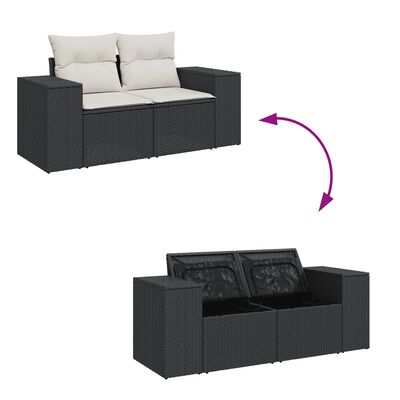 vidaXL 9-tlg. Garten-Sofagarnitur mit Kissen Schwarz Poly Rattan