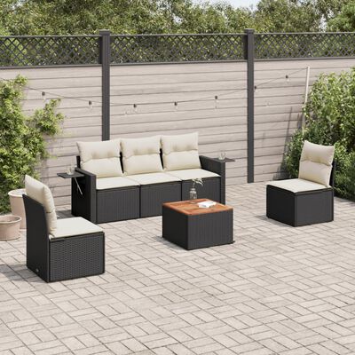 vidaXL 6-tlg. Garten-Sofagarnitur mit Kissen Schwarz Poly Rattan