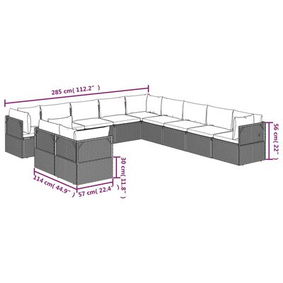 vidaXL 11-tlg. Garten-Lounge-Set mit Kissen Grau Poly Rattan