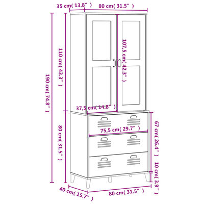 vidaXL Highboard VIKEN Anthrazit 80x40x190 cm Massivholz Kiefer