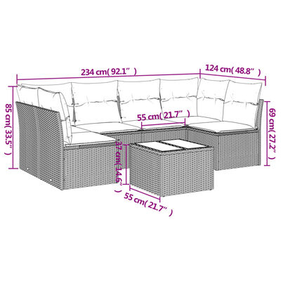 vidaXL 7-tlg. Garten-Sofagarnitur mit Kissen Beige Poly Rattan