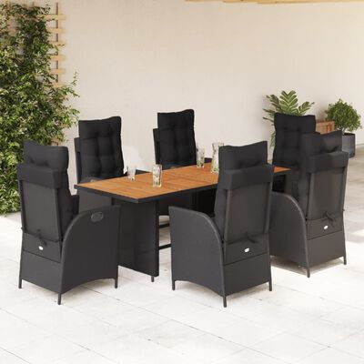 vidaXL 7-tlg. Garten-Essgruppe mit Kissen Schwarz Poly Rattan