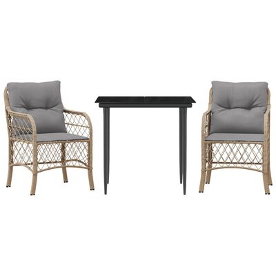 vidaXL 3-tlg. Bistro-Set mit Kissen Beigemischung Poly Rattan