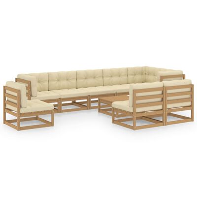 vidaXL 10-tlg. Garten-Lounge-Set mit Kissen Massivholz Kiefer