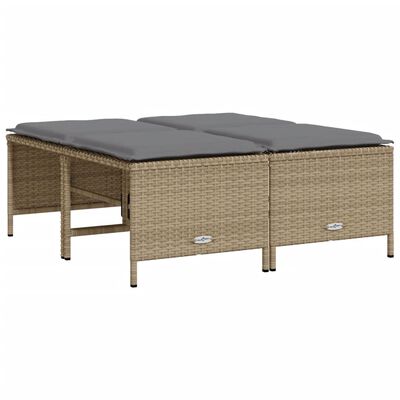 vidaXL 5-tlg. Garten-Sofagarnitur mit Kissen Beige Poly Rattan