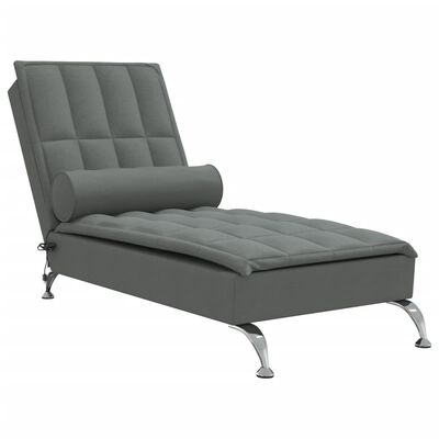 vidaXL Massage-Chaiselongue mit Nackenrolle Dunkelgrau Stoff