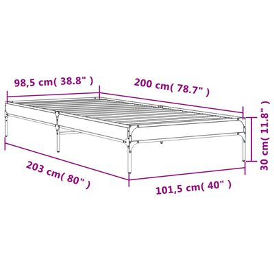 vidaXL Bettgestell Grau Sonoma 100x200 cm Holzwerkstoff und Metall