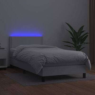 vidaXL Boxspringbett mit Matratze & LED Weiß 100x200 cm Kunstleder