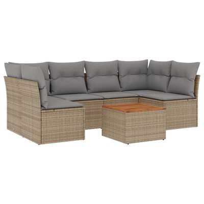 vidaXL 7-tlg. Garten-Sofagarnitur mit Kissen Beige Poly Rattan