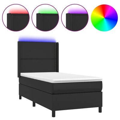 vidaXL Boxspringbett mit Matratze & LED Schwarz 100x200 cm Kunstleder