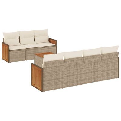 vidaXL 8-tlg. Garten-Sofagarnitur mit Kissen Beige Poly Rattan