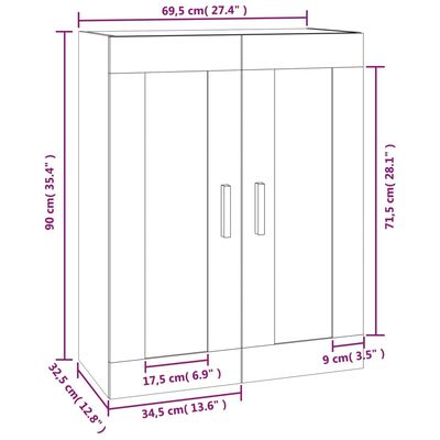 vidaXL Wandschrank Sonoma-Eiche 69,5x32,5x90 cm Holzwerkstoff