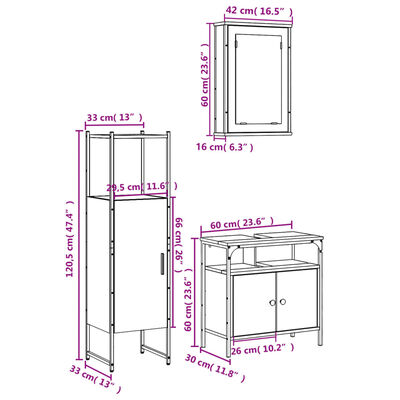 vidaXL 3-tlg. Badmöbel-Set Räuchereiche Holzwerkstoff