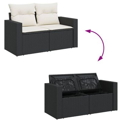 vidaXL 14-tlg. Garten-Sofagarnitur mit Kissen Schwarz Poly Rattan