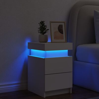 vidaXL Nachttisch mit LED-Leuchten Weiß 35x39x55 cm