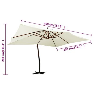 vidaXL Ampelschirm mit Holzmast 400x300 cm Sandweiß