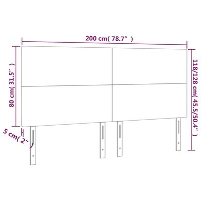 vidaXL LED Kopfteil Dunkelgrau 200x5x118/128 cm Samt