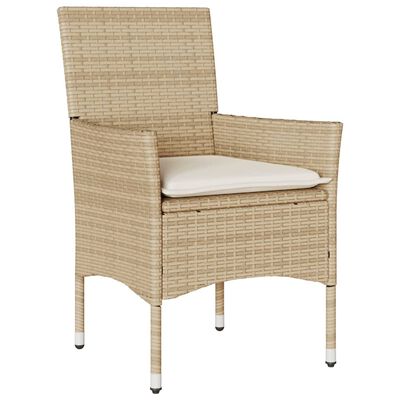 vidaXL 3-tlg. Bistro-Set mit Kissen Beige Poly Rattan und Glas