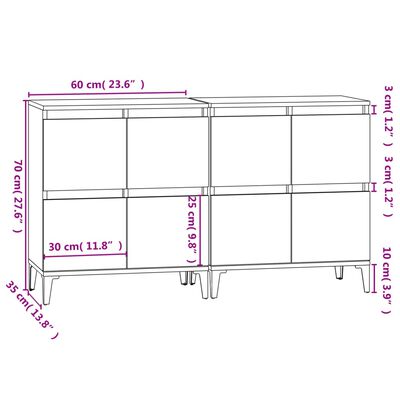 vidaXL Sideboards 2 Stk. Schwarz 60x35x70 cm Holzwerkstoff