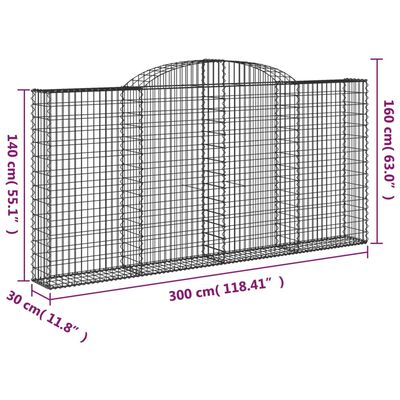 vidaXL Gabionen mit Hochbogen 15 Stk 300x30x140/160cm Verzinktes Eisen