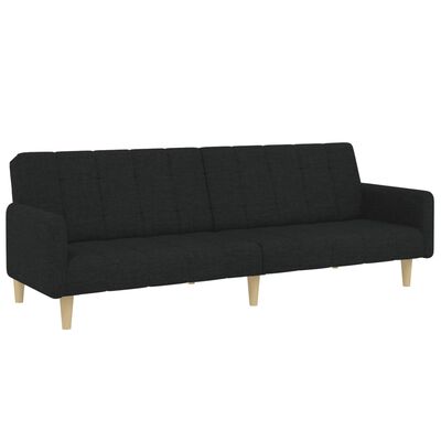 vidaXL Schlafsofa 2-Sitzer mit Fußhocker Schwarz Stoff