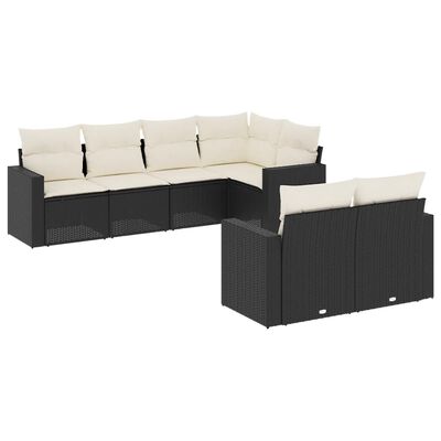 vidaXL 7-tlg. Garten-Sofagarnitur mit Kissen Schwarz Poly Rattan