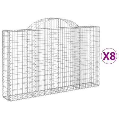 vidaXL Gabionen mit Hochbogen 8 Stk. 200x30x120/140cm Verzinktes Eisen