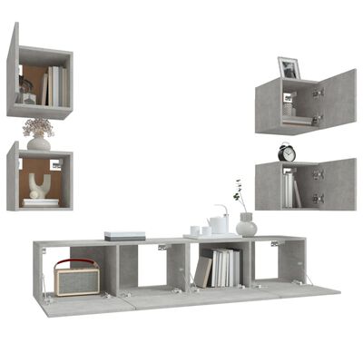 vidaXL 6-tlg. TV-Schrank-Set Betongrau Holzwerkstoff