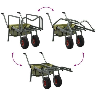 vidaXL Angelwagen Grün mit 2 Rädern Pulverbeschichteter Stahl