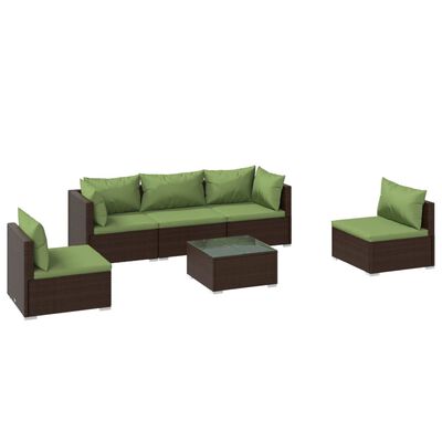 vidaXL 6-tlg. Garten-Lounge-Set mit Auflagen Poly Rattan Braun