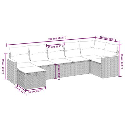 vidaXL 7-tlg. Garten-Sofagarnitur mit Kissen Schwarz Poly Rattan