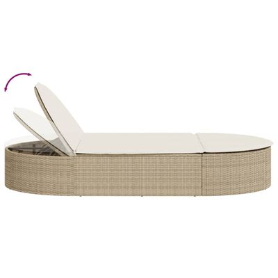 vidaXL Doppel-Sonnenliege mit Auflagen Beige Poly Rattan