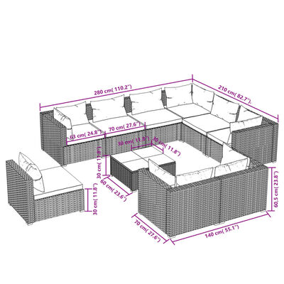 vidaXL 10-tlg. Garten-Lounge-Set mit Kissen Poly Rattan Grau