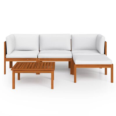 vidaXL 5-tlg. Garten-Lounge-Set mit Kissen Cremeweiß Massivholz Akazie