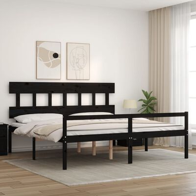 vidaXL Seniorenbett mit Kopfteil 200x200 cm Schwarz Massivholz