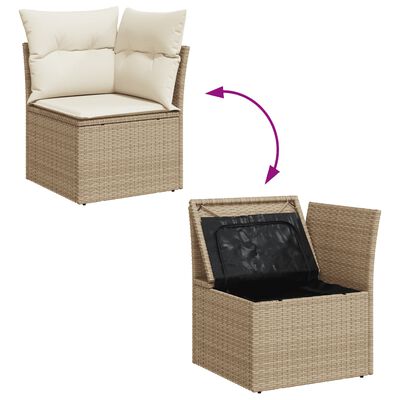 vidaXL 11-tlg. Garten-Sofagarnitur mit Kissen Beige Poly Rattan